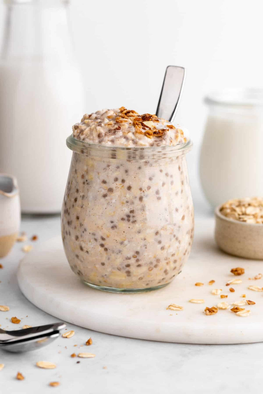 overnight oats with chia seeds in a jar